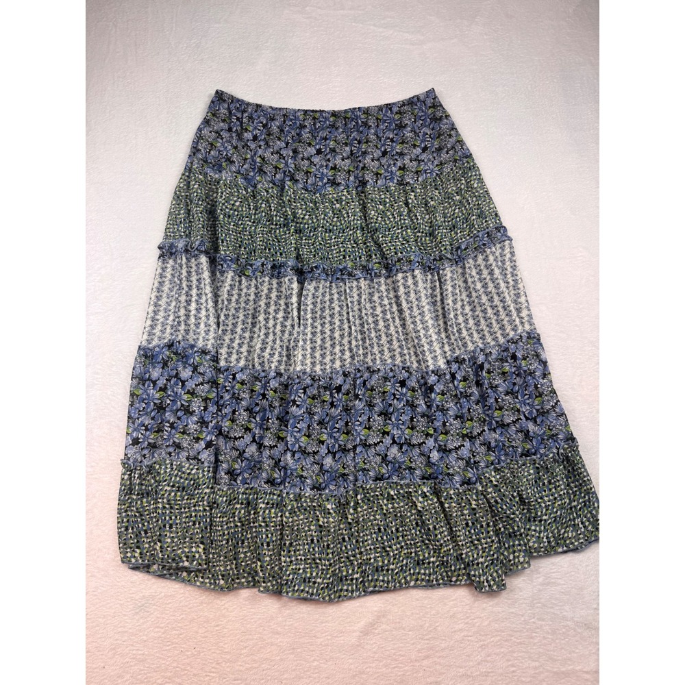Notations Woman Blue Floral Tiered Maxi Skirt 2X Mixed Print Boho Lined LVRK0192